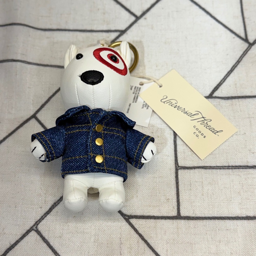 Universal Thread Target Bullseye Dog Keychain Charm OS White Denim Jacket NWT